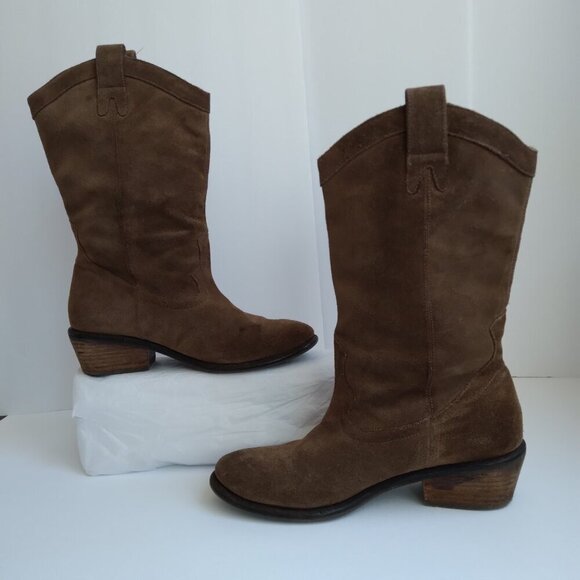 Jessica Simpson Brown Suede Western Midcalf Boots Super Cute!! Sz 7.5 - Picture 5 of 13